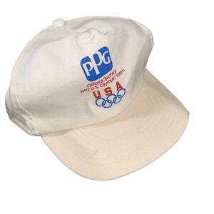 Vintage USA Olympic Team Hat Cap Snap Back Mens White Summer Olympics 90s